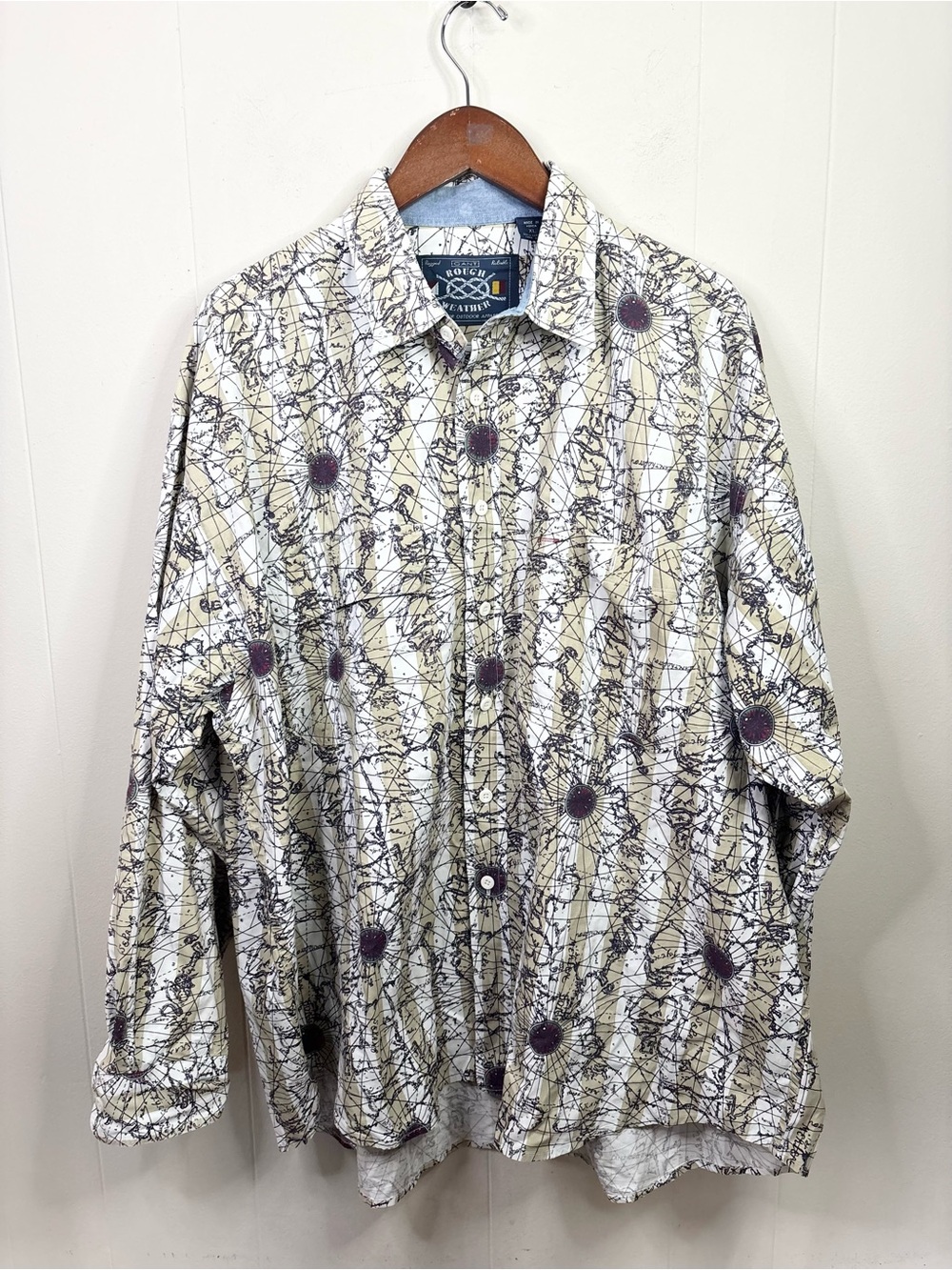 Gant Rough Weather button-down shirt featuring beige cartography print vintage
